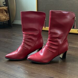 Elegant Red Faux Leather Boots